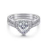 Heart-shaped Zircon Soleste Halo with Beading Silver Ring Set for Women