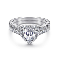 Heart-shaped Zircon Soleste Halo with Beading Silver Ring Set for Women