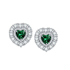 Halo Heart Shape Lab Created Emerald Studs