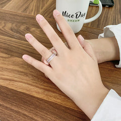 Princess Cut White and Pink Zircon Eternity Silver Ring