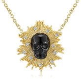 Halloween Black Skull Irregular Shape Pendant Zircon Silver Necklace
