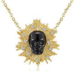 Halloween Black Skull Irregular Shape Pendant Zircon Silver Necklace