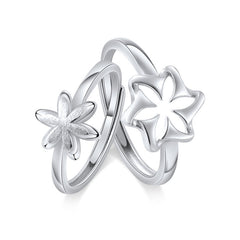 Hollow Flower Silver Couple Ring for Women