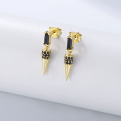 Black Zircon Cone Silver Studs Earrings for Women
