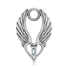 Heart and Wings with Zircon Silver Necklace