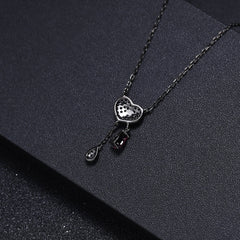Dark Retro Style Personalized Design Inlaid Natural Rose Pomegranate Heart Shape Pendant Silver Necklace for Women