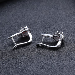 European Vintage Style Inaid Natural Garnet Soleste Halo Round Cut Silver Studs Earrings for Women