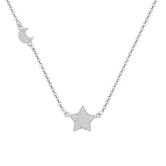 Full Zircon Star Pendant with Moon Silver Necklace for Women