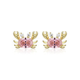 Pink Zircon Small Crab Silver Studs Earrings for Women