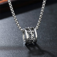 Cross Flower Hollow Circle Ring Titanium Steel Pendant for Men