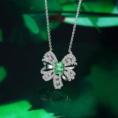 1.0Carat Rectangle Green Zircon Bowknot Necklace
