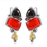 Banquet Inlaid Natural Colourful Gemstone Creative Shape Silver Drop Earrings for Women