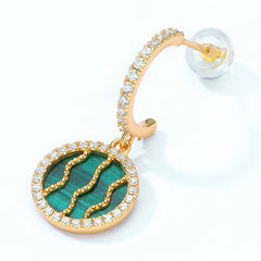 Round Malachite Watermelon Pendant C Shape Zircon Sterling Silver Earrings