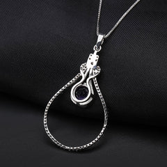 European Fashion Temperament Style Inlaid Natural Gemstone Personality Design Pendant Silver Necklace for Women