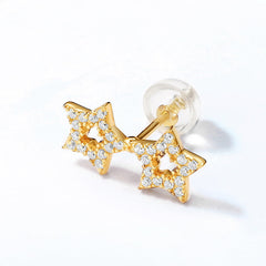 Zircon Hollow Stars Asymmetric Sterling Silver Stud Earrings