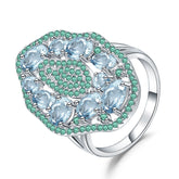 Lotus Leaf Shape Design Natural Blue Topaz Silver Ring