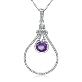 European Fashion Temperament Style Inlaid Natural Gemstone Personality Design Pendant Silver Necklace for Women