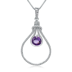 European Fashion Temperament Style Inlaid Natural Gemstone Personality Design Pendant Silver Necklace for Women
