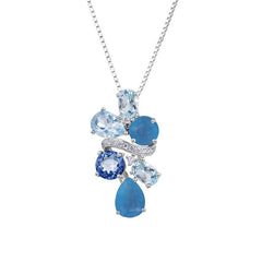 Luxury Style Inlaid Colourful Natural Gemstone Little Grape String Pendant Silver Necklace for Women