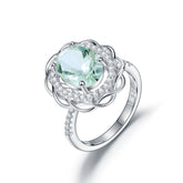 Natural Crystal Fashion Oval Soleste Halo Sterling Silver Ring for Women