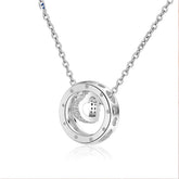 Valentine's Day Gift Zircon Circle with Heart Shape Silver Necklace for Women