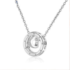 Valentine's Day Gift Zircon Circle with Heart Shape Silver Necklace for Women