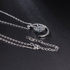 French Romantic Design Inlaid Natural Topaz Moon Sun Pendant Silver Necklace for Women