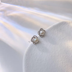 Freshwater Pearl Petal Silver Studs Earrings for Women