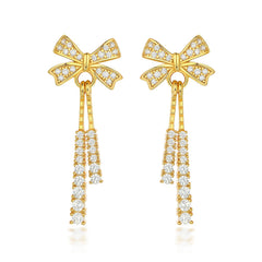 Zircon Bow Tassel Silver Drop Earrings for Women