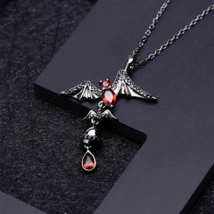 Dark Collection Design Natural Garnet Bat Pendant Sterling Silver Necklace for Women