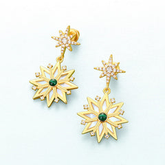 Malachite Mother of Pearl Snowflake Pendant Zircon Sterling Silver Drop Earrings