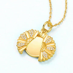 Daisy Photo Frame Pendant Zircon Sterling Silver Necklace