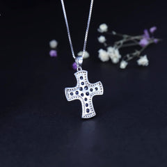 European INS Style Design Cross Guardian Pendant Silver Necklace for Women