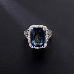 European and American Fashion Temperament Inlaid Colorful Crystal Vintage Soleste Halo Sterling Silver Ring for Women