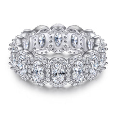 Exaggerated Oval Zircon Beading Silver Ring for Women