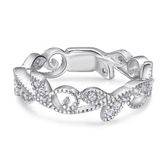 Zircon Hollow Leaves Silver Ring