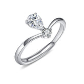 Pear Drop and Round Zircon V-Shape Silver Ring