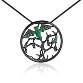 Dark Retro Design Inlaid Green Agate with Natural Gemstone Bat Pendant Silver Necklace for Women