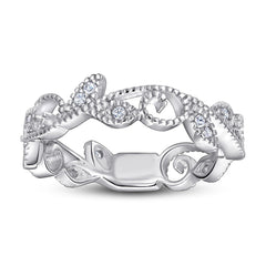 Zircon Hollow Leaves Silver Ring