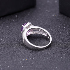 Natural Amethyst Court Style Oval Soleste Halo Modern Split Shank Silver Ring for Women