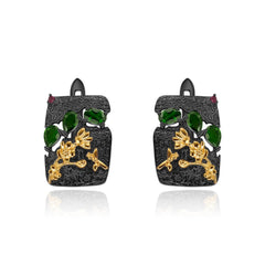 Vintage s925 Silver Natural Rose Pomegranate Hoops for Women