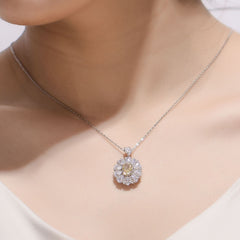 Flower Halo Oval Cut Yellow Zircon Silver Necklace
