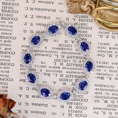 Lab-Created Sapphires 6*8mm Oval Ice Cut Soleste Halo Beading Silver Bracelet for Women