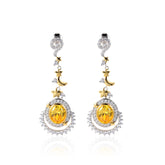 European Yellow Zircon Moonstar Oval Shape Silver Drop Earrings for Women
