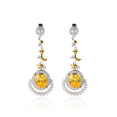 European Yellow Zircon Moonstar Oval Shape Silver Drop Earrings for Women