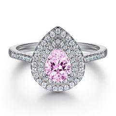 Pear Drop Zircon Double Soleste Halo Silver Ring