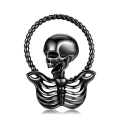 Halloween Black Skull Circle Pendant Silver Necklace