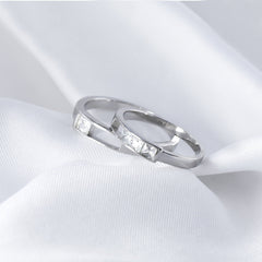 Hollow-out Rectangle with Square Zircon Silver Couple Ring for Women