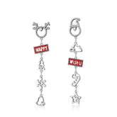 Christmas Series Long Tassel Asymmetric Zircon Sterling Silver Drop Earrings