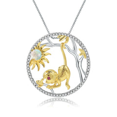 Chinese Style Element Design Zodiac Series Monkey Natural Gemstone Pendant Silver Necklace for Women